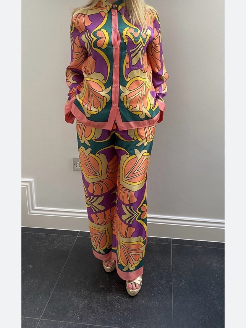 Zara-Vibrant boho Floral Two-Piece Set in Pink, Purple & Green - Picture 5 of 5